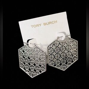 Tory Burch Silver Hexagon Earrings